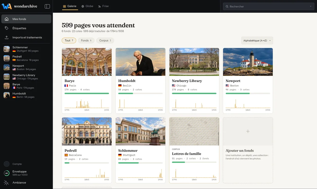 Wondarchive screen: Corpora, beyond a single fonds