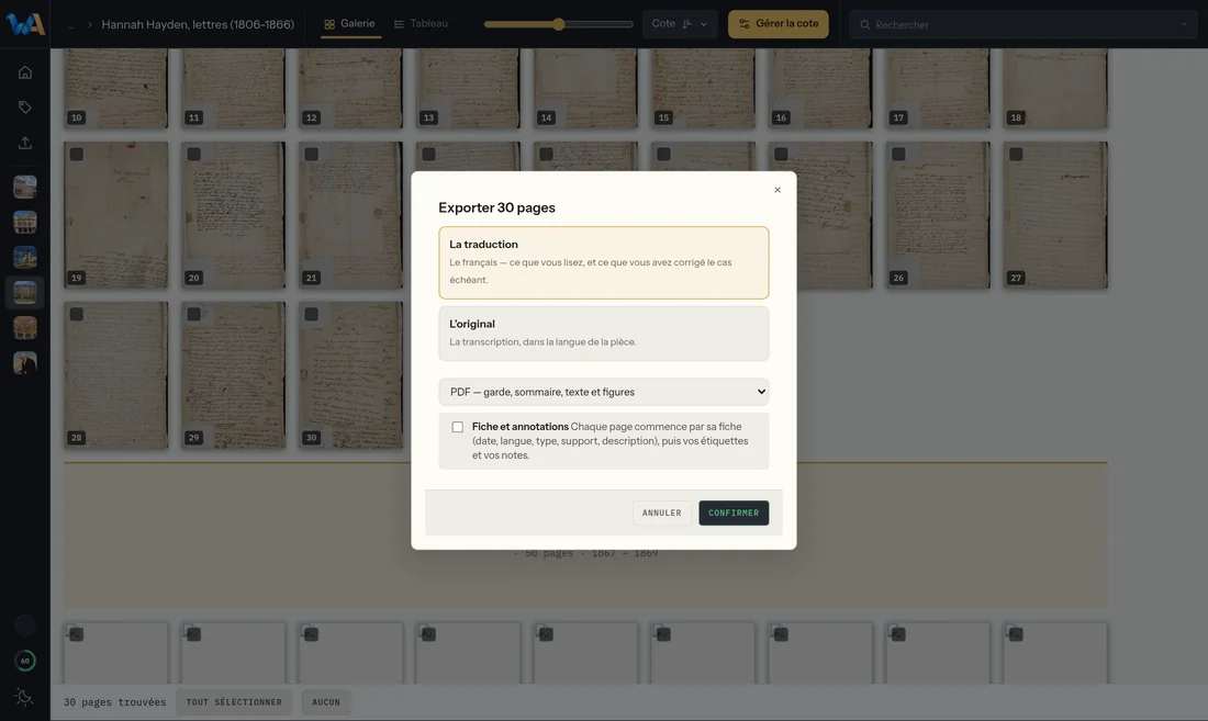 Wondarchive screen: Full export, any time
