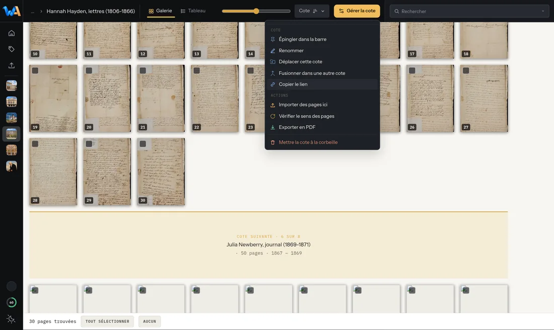 Wondarchive screen: A stable link, per page