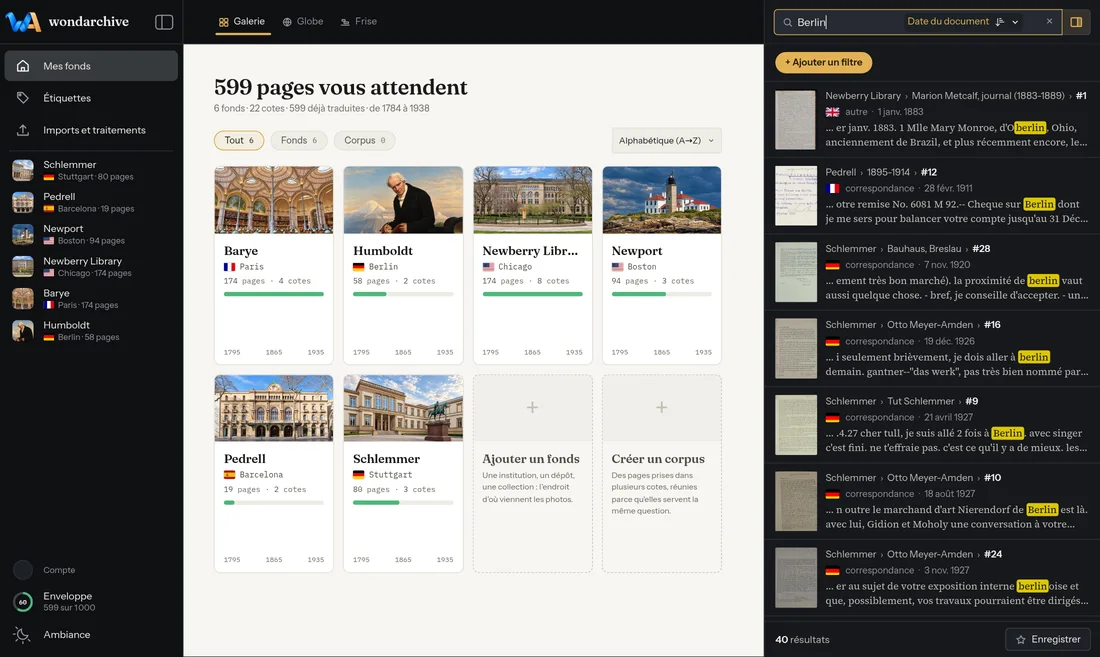 Wondarchive screen: One word, the whole fonds