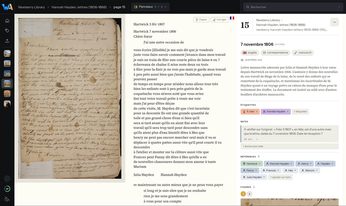 Wondarchive screen: Dated notes